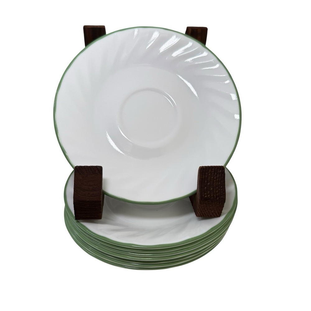 Corelle Chutney Swirl Saucers Green Rim 6.25" Set Of 8